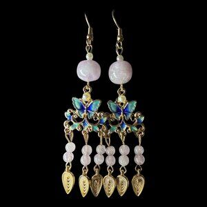 Earrings Rose Quartz Fashion accessories gemstone jewelry event butterfly gift